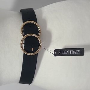 Ellen Tracy S/M Black Belt Gold Buckle New w tags
